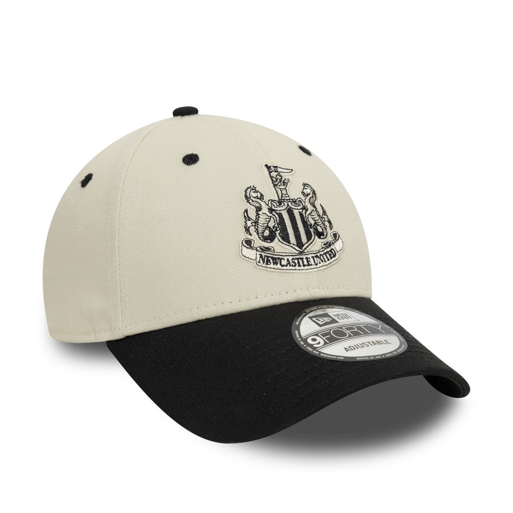 Newcastle United FC Hat - 2Tone Ivory Black Contrast Visor EPL 9Forty Strapback Cap - New Era